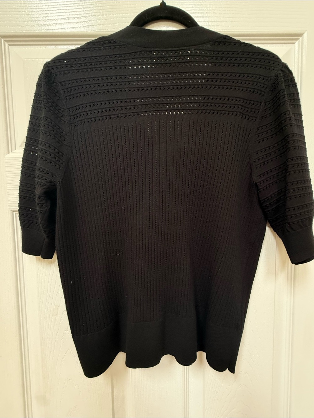 LOFT Black Short-Sleeve Button-Front Cardigan - Picture 4 of 5